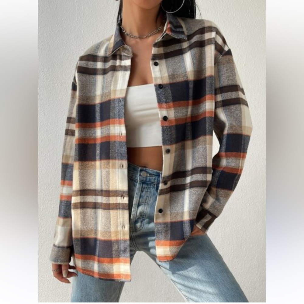 SHEIN Plaid Button-Up Flannel Shirt